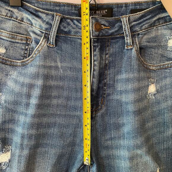 Judy Blue Women size 11 / 30 Skinny Fit Medium Wash Distressed Lemon Print Jeans - Picture 12 of 13